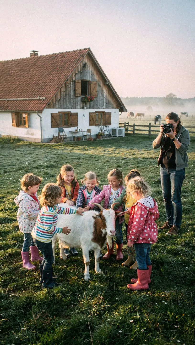 Een trekker die door het landschap rijdt met enthousiaste bezoekers op de achterbank.