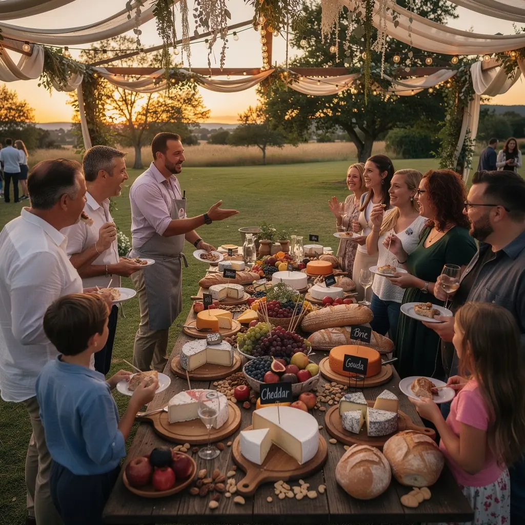 Een close-up van vers gemaakte kaas met een achtergrond van boerenproducten.